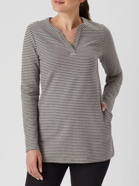 Duluth Trading Women's Ponte Pro Striped Notch Neck Tunic